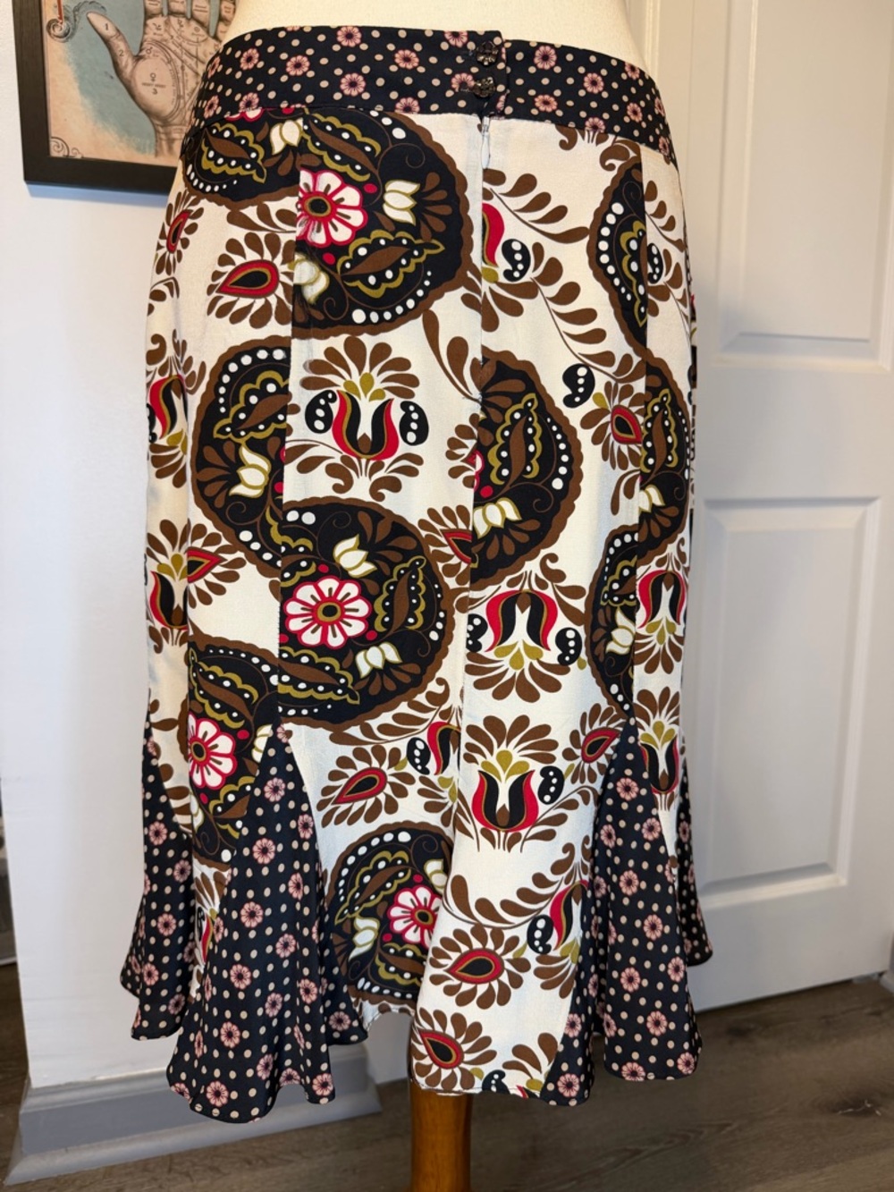 Nanette Lepore 100% Silk Boho Floral Paisley Trumpet Midi Skirt - Picture 4 of 10